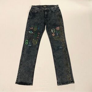 Mecca DNA Graphic Acid Wash Jeans Skulls Streetwear Women's 30